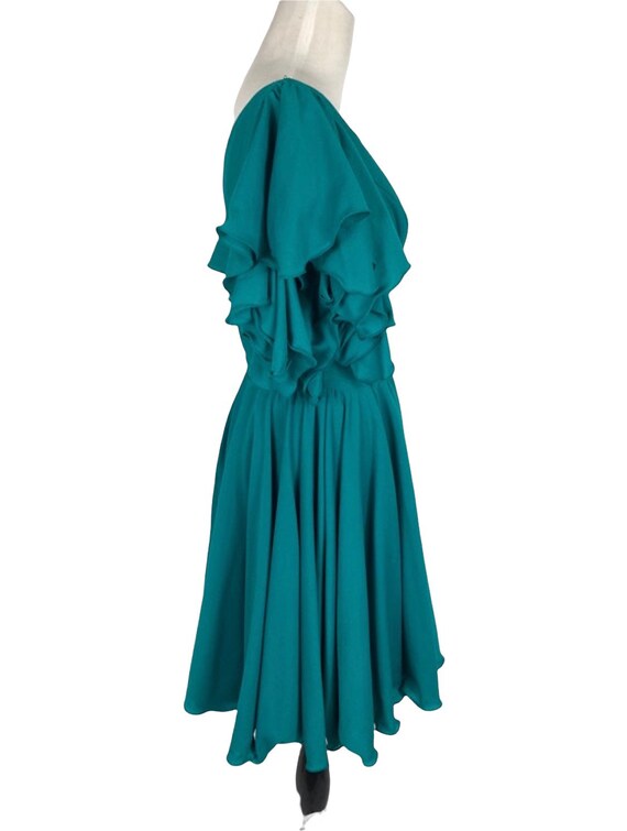 Vintage Teal Fit and Flare Ruffle Sleeve Dress - image 3