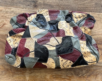 Snake Skin Patchwork Crossbody Clutch