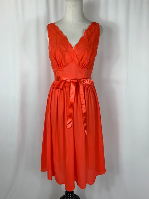 Vintage Dark Orange Floral Floor Length Peignoir