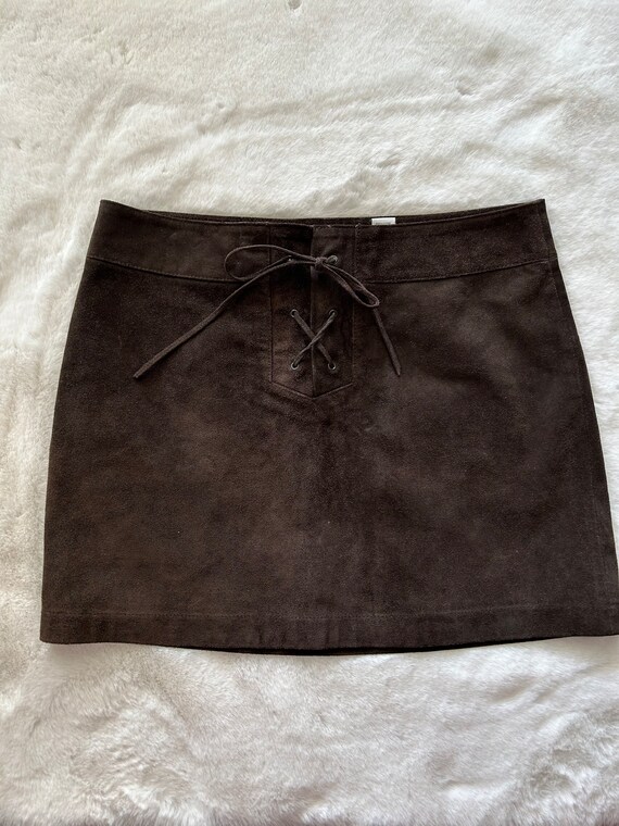 Brown Suede Lace Up  Mini Skirt