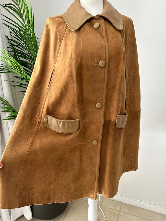 70's Brown Suede Leather Cape - image 3