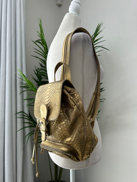 90’s Gold Snakeskin Mini Backpack - image 3