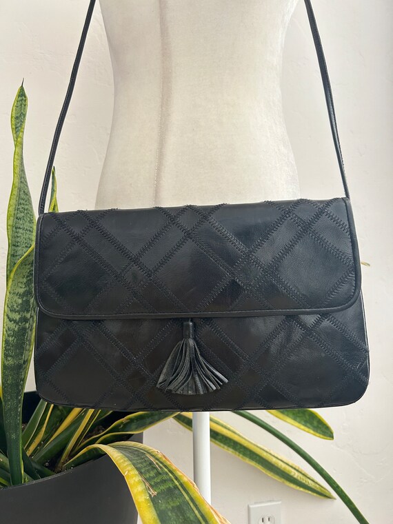 Black Leather Patch Crossbody Clutch