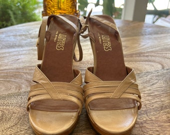 70's Wood Platform Brown Leather High Heels - Etsy