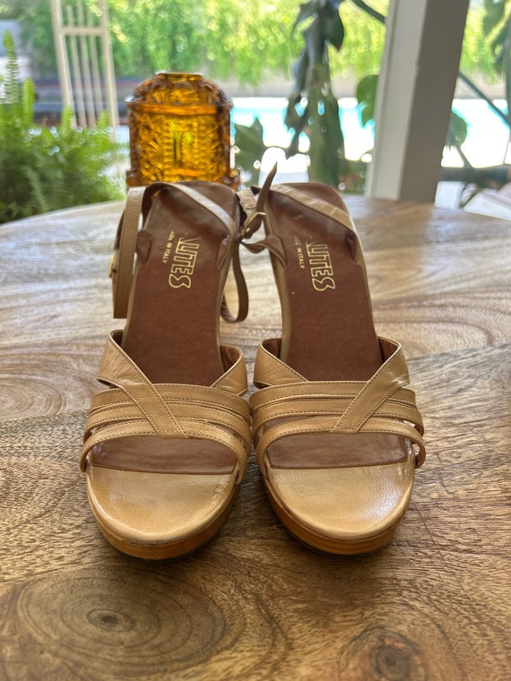 70's Wood Platform Brown Leather High Heels - Etsy