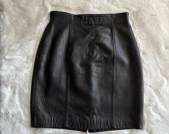 Black Lambskin Leather Pencil Skirt