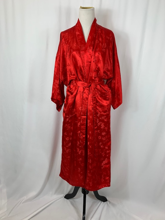 Vintage Red Embossed Silk Robe