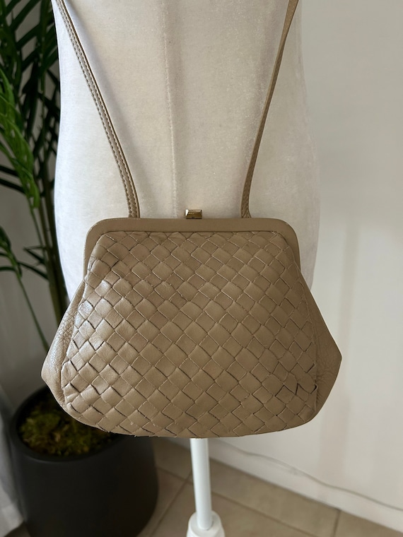 Vintage Woven Taupe Leather Crossbody Bag