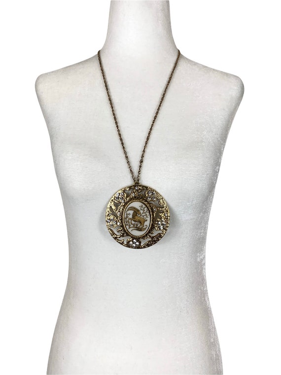 Vintage Aries Astrology Gold Tone Necklace