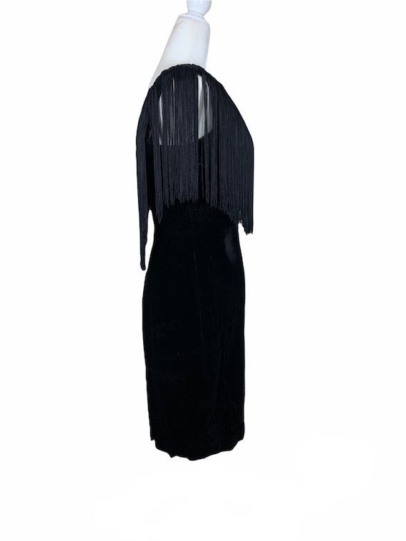Vintage Black Velvet Fringe Wriggle Dress - image 2