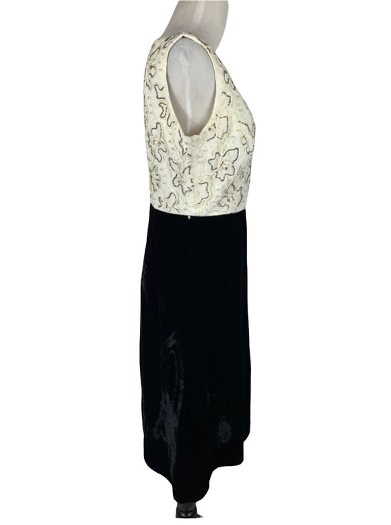 Vintage Black and White Beaded Velvet Dress - image 3