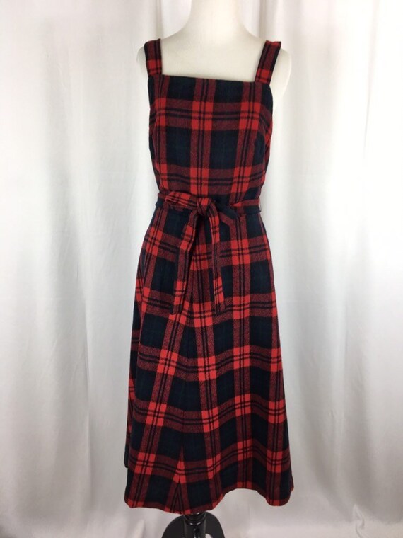 Vintage Wool Plaid Wrap Dress Pinafore