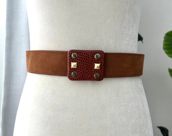 Mondi Brown Suede Belt Gold Buckle Chocolate Brown Wide Belt