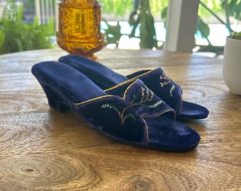 Vintage Velvet Beaded Mule Slippers