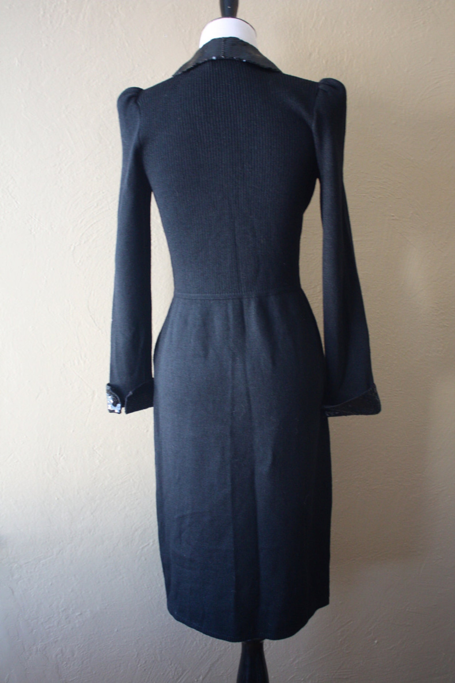 Vintage St John Knit Dress with Sequined Cuff and Collar Etsy