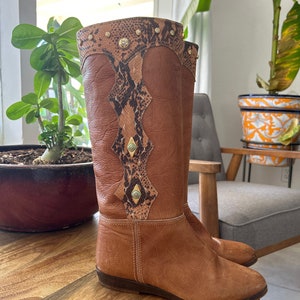 Vintage Studded Snakeskin Leather Boots 38.5