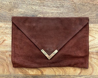 Brown Suede Envelope Clutch