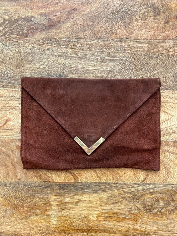 Brown Suede Envelope Clutch