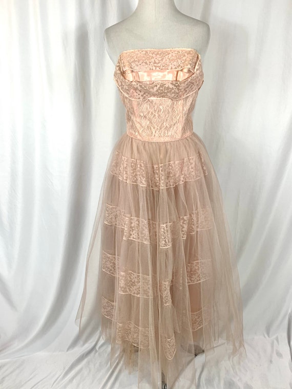 Vintage 50’s Pink Tulle Strapless Gown