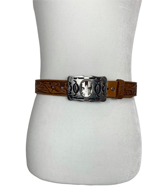 VINTAGE TOOLED LEATHER Belt,vintage tooled leather co… Gem