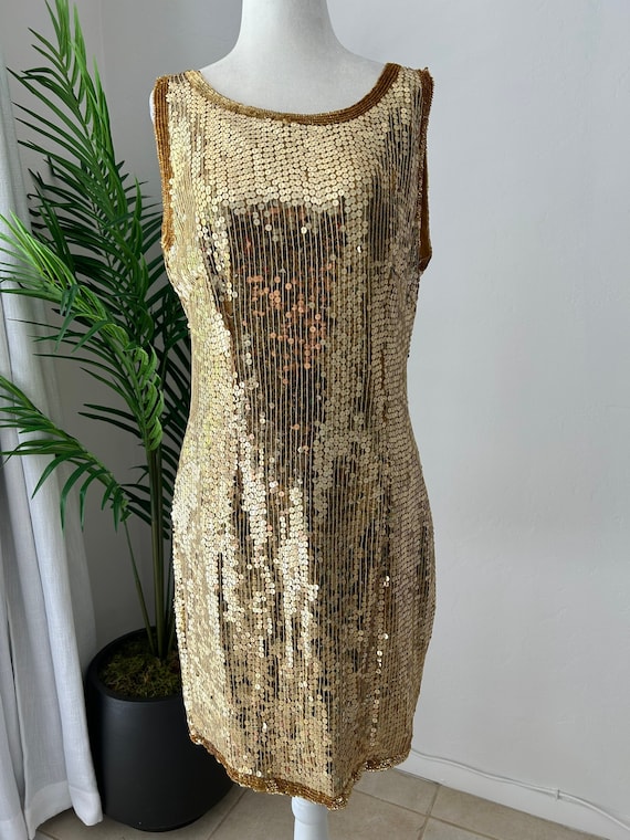 Vintage Gold Sequin Shift Dress