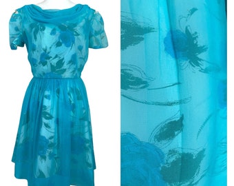 50’s Blue Chiffon Tea Length Gown