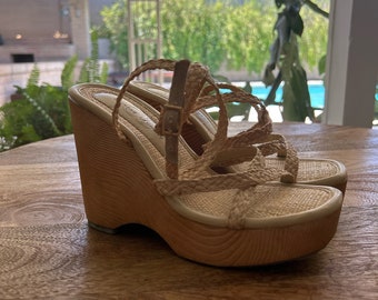 Y2K Raffia Wedge Heels 6.5