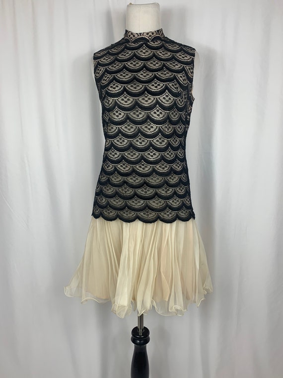 Vintage Black Lace and Cream Chiffon Dress