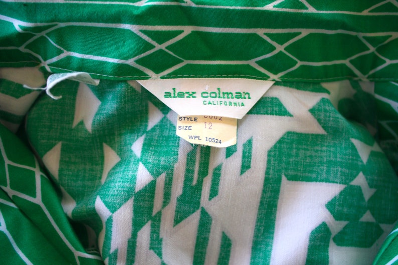 Vintage Alex Colman Emerald Geometric Print Blouse