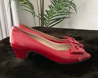 Salvatore Ferragamo Red Leather Snake Heels 7