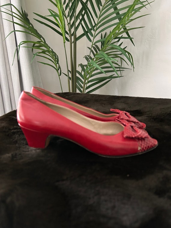 Salvatore Ferragamo Red Leather Snake Heels 7