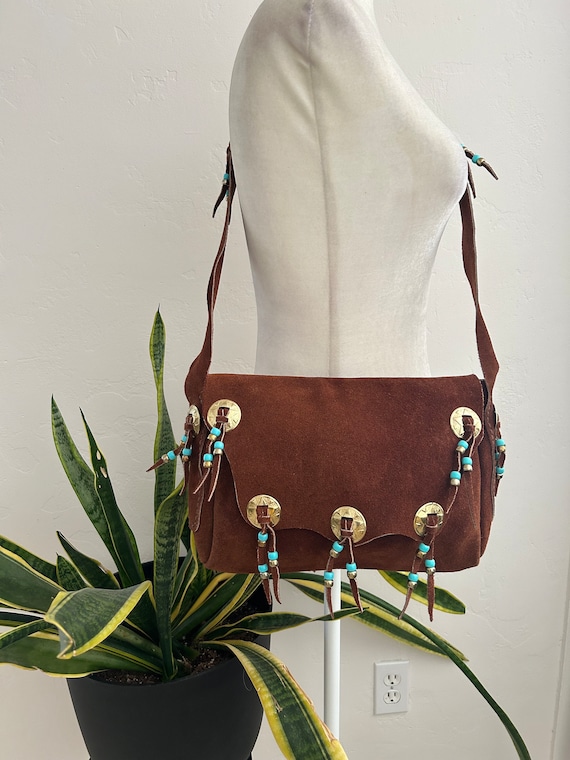 Brown Suede Western Conch Bag