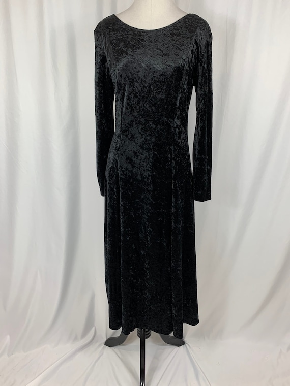 Vintage Long Sleeve Witchy Black Velvet Dress