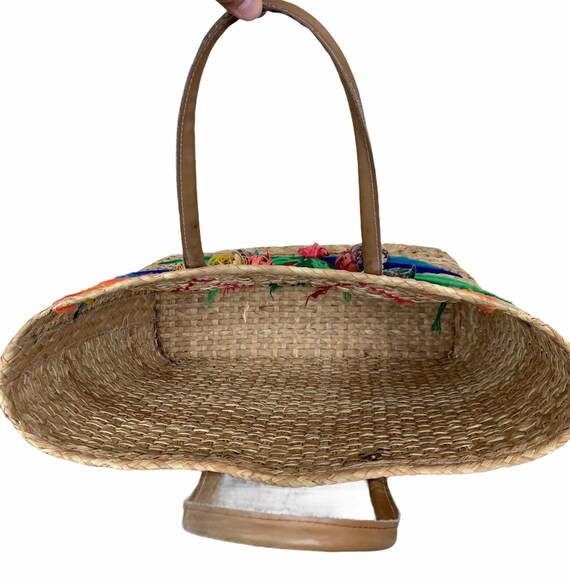 Mexican Embroidered Straw Tote Bag - image 5