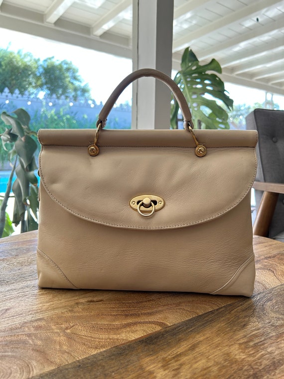 Cream Leather Top Handle Handbag