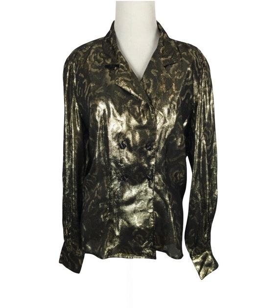 Christian Dior Black and Gold Lamé Blouse - image 3