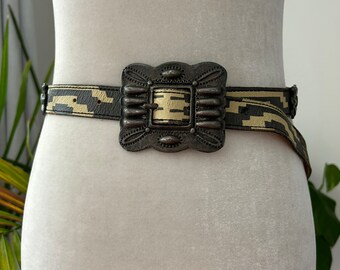 Western Leather Belt with Oversized Buckle