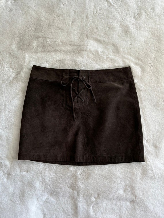 Brown Suede Lace Up  Mini Skirt - image 2