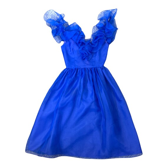 70’s Royal Blue Chiffon Tea Length Gown - image 2