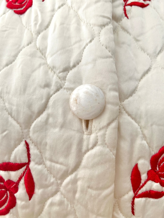 Rose Print Ivory Satin Quilted Coat - image 4