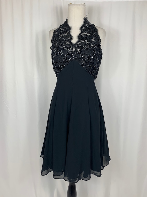 Vintage Black Lace Chiffon Halter Dress
