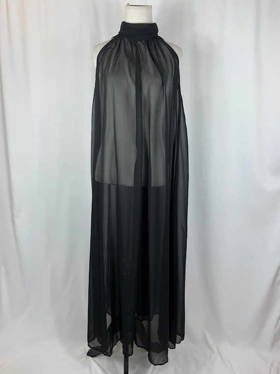 Vintage Sheer Black Silk Maxi Nightgown