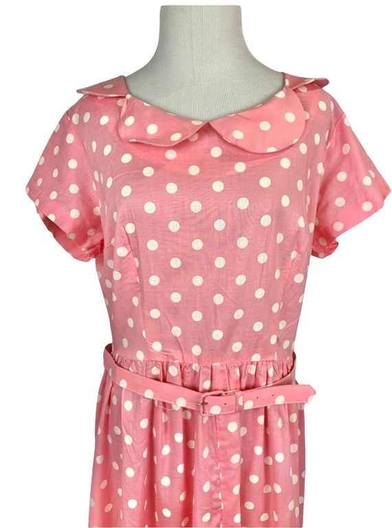 Vintage Pink Polka Dot Fit and Flare Sundress - image 3