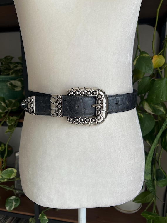 Vintage Croc Embossed Leather Belt - Etsy display picture 1