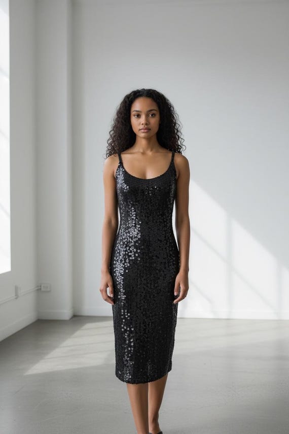 Oleg Cassini Black Sequin Dress - Etsy