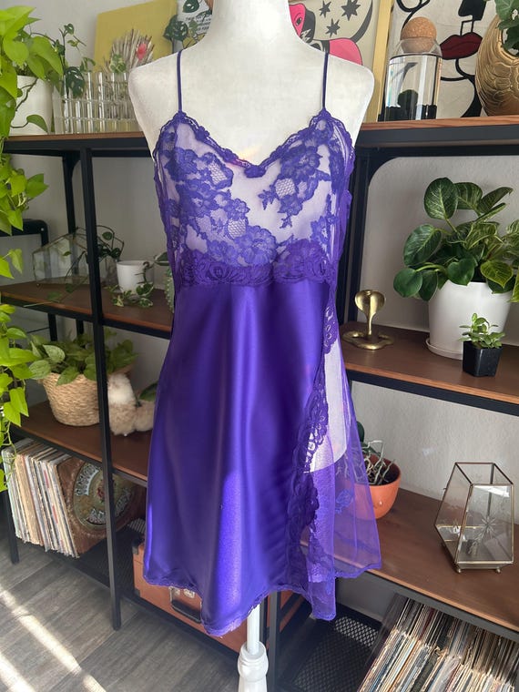 Rare 90's Victorias Secret Purple Satin and Lace Chemise