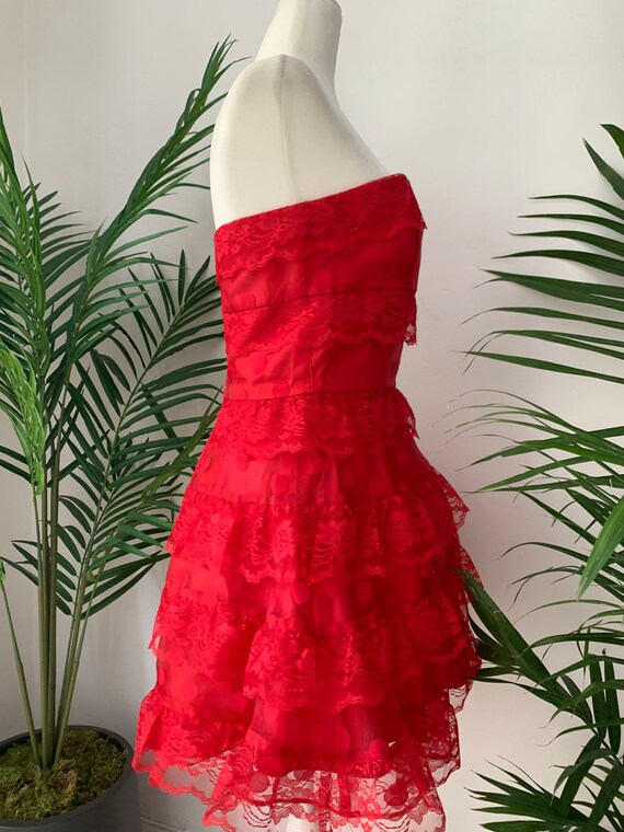 Red Strapless Tiered Dress - image 3