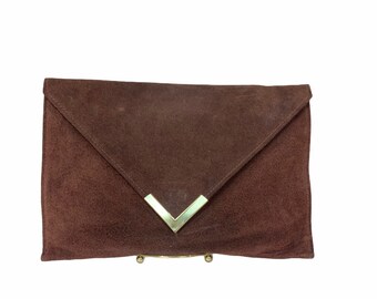 60's/70's Mod Chocolate Brown Leather Envelope Clutch
