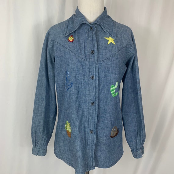 Vintage Embroidered Chambray Blouse