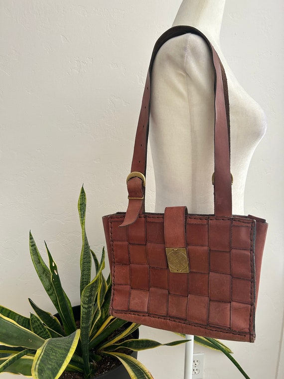 Cross Weave Leather Tote Bag